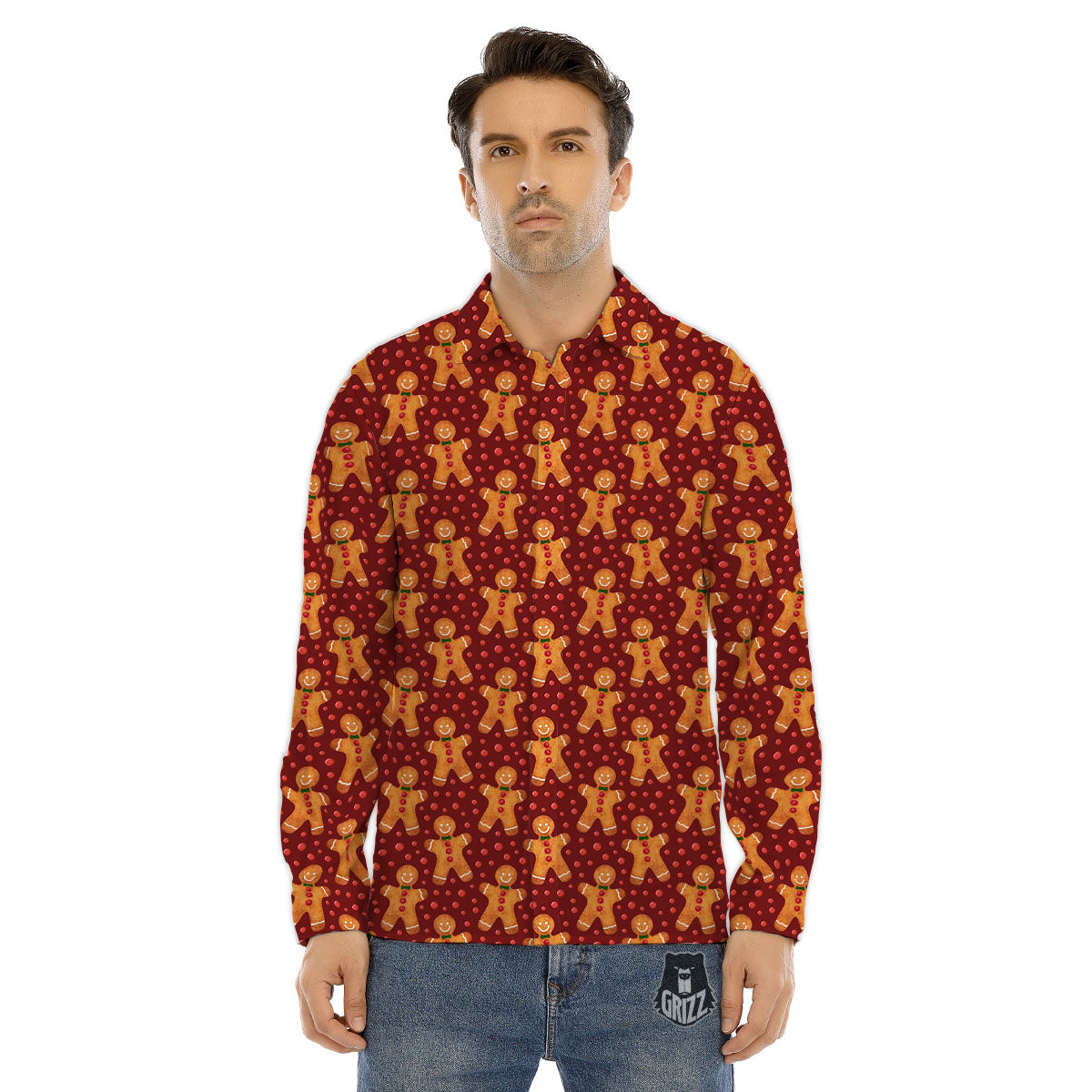 Cookies Gingerbread Man Print Pattern Men's Dress Shirts-grizzshop