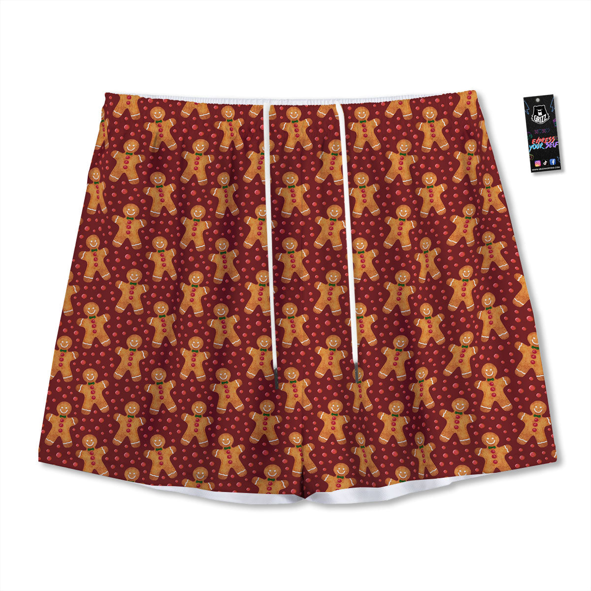 Cookies Gingerbread Man Print Pattern Mesh Shorts