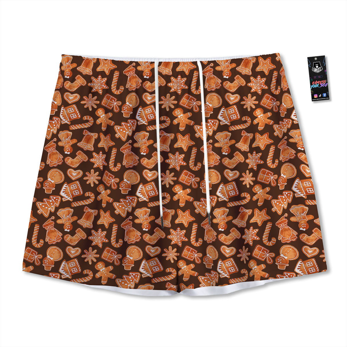 Cookies Gingerbread Print Pattern Mesh Shorts