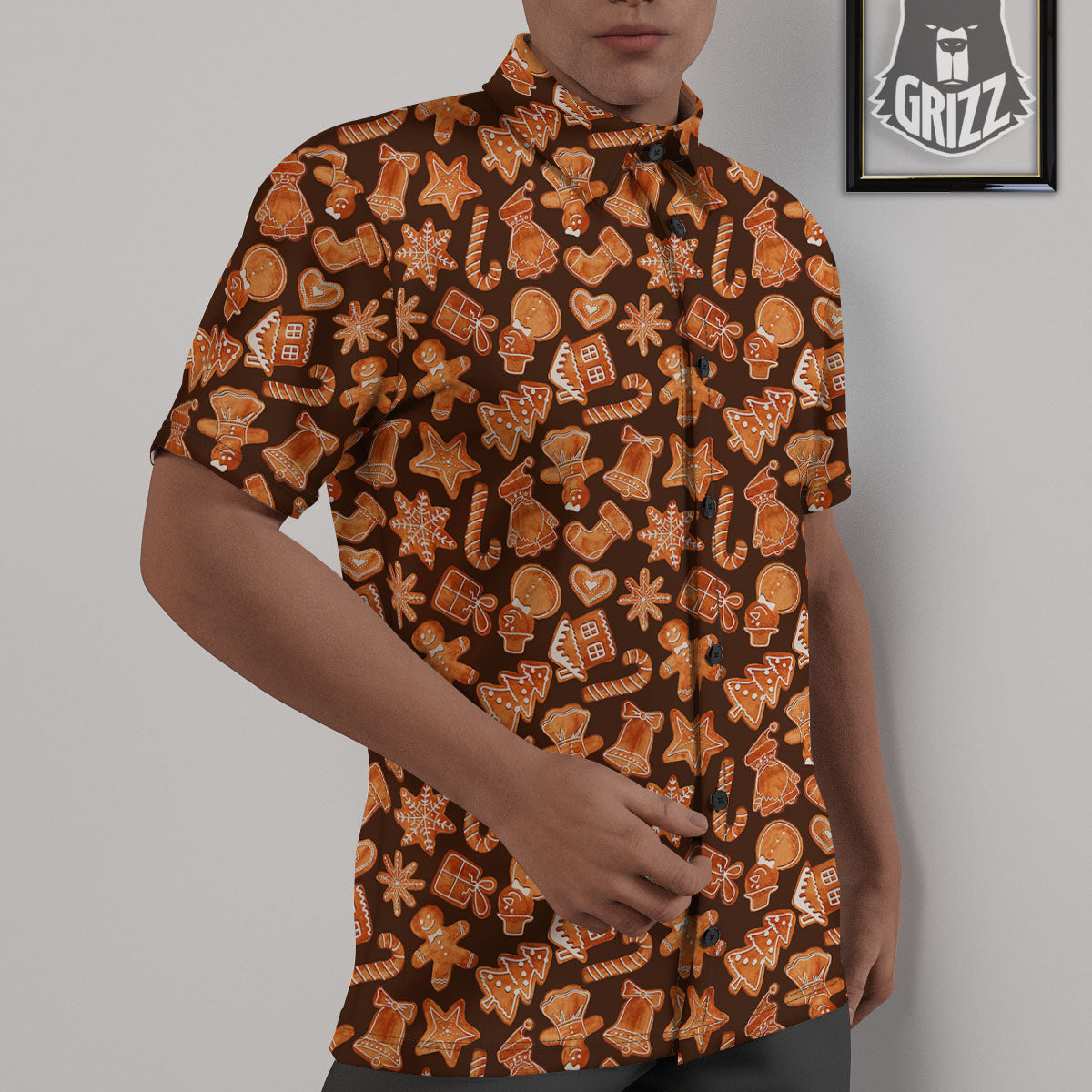 Cookies Gingerbread Print Pattern Untucked Shirts-grizzshop