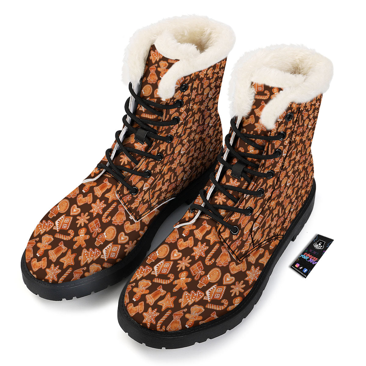 Cookies Gingerbread Print Pattern Winter Boots-grizzshop
