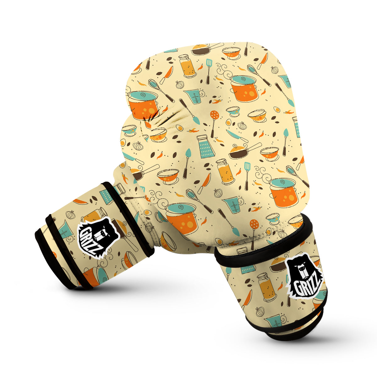 Cooking And Beige Print Pattern Boxing Gloves-grizzshop