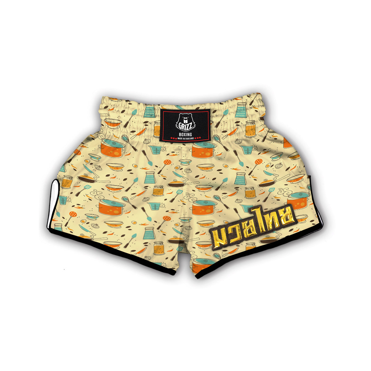 Cooking And Beige Print Pattern Muay Thai Boxing Shorts-grizzshop