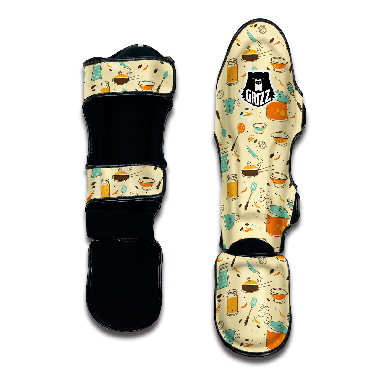 Cooking And Beige Print Pattern Muay Thai Shin Guards-grizzshop