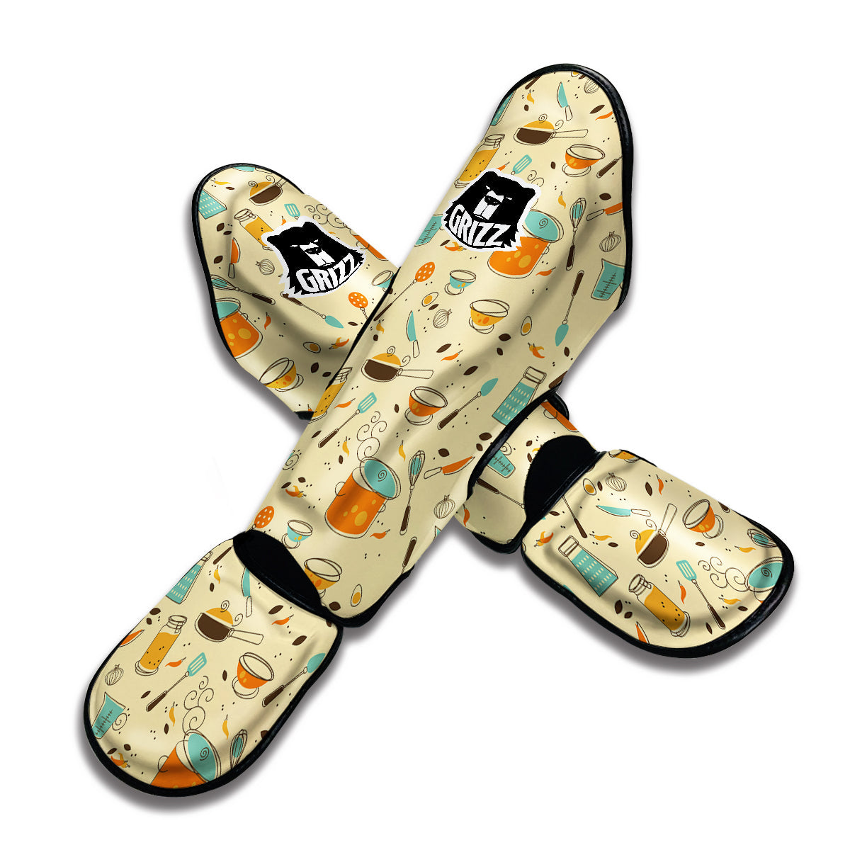 Cooking And Beige Print Pattern Muay Thai Shin Guards-grizzshop