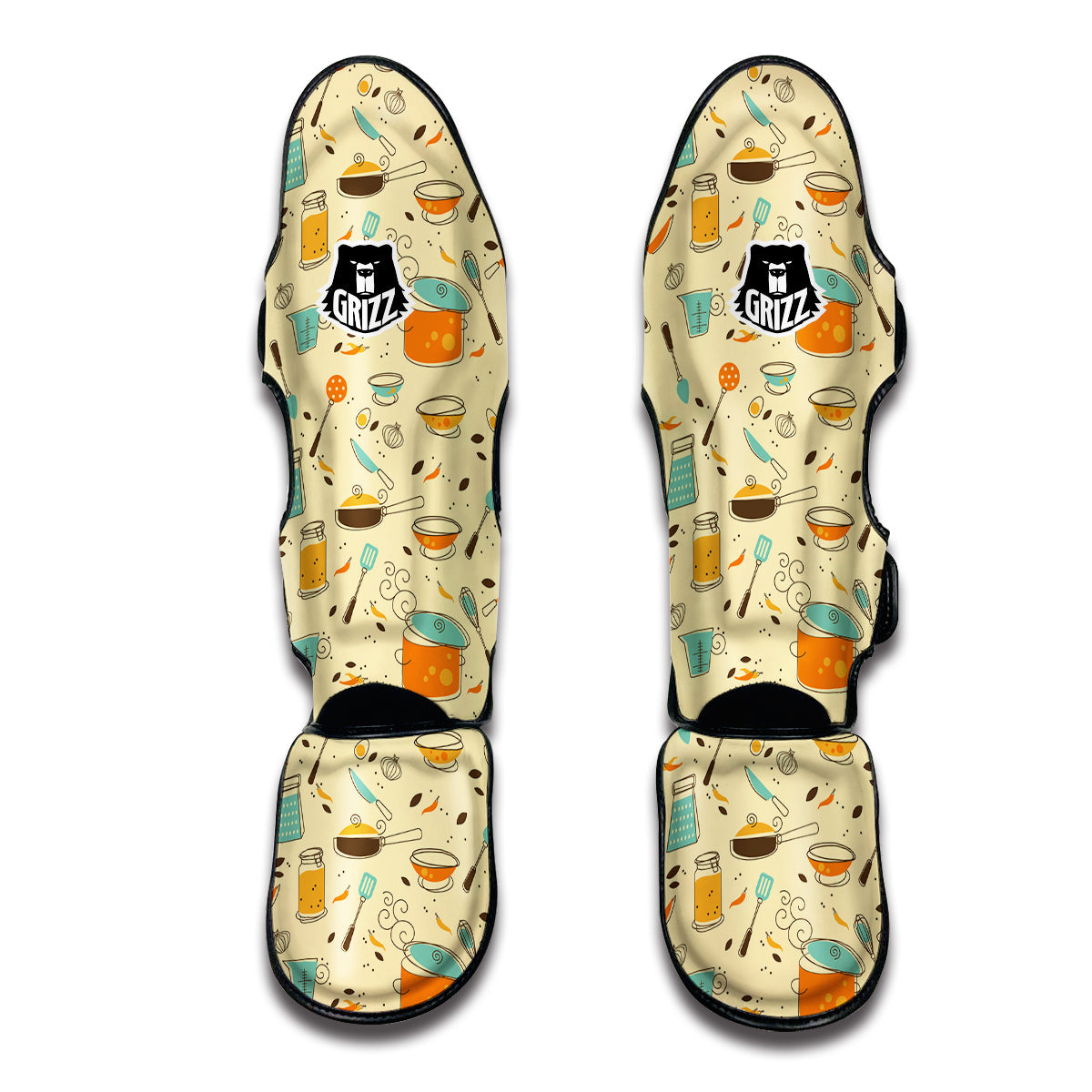 Cooking And Beige Print Pattern Muay Thai Shin Guards-grizzshop