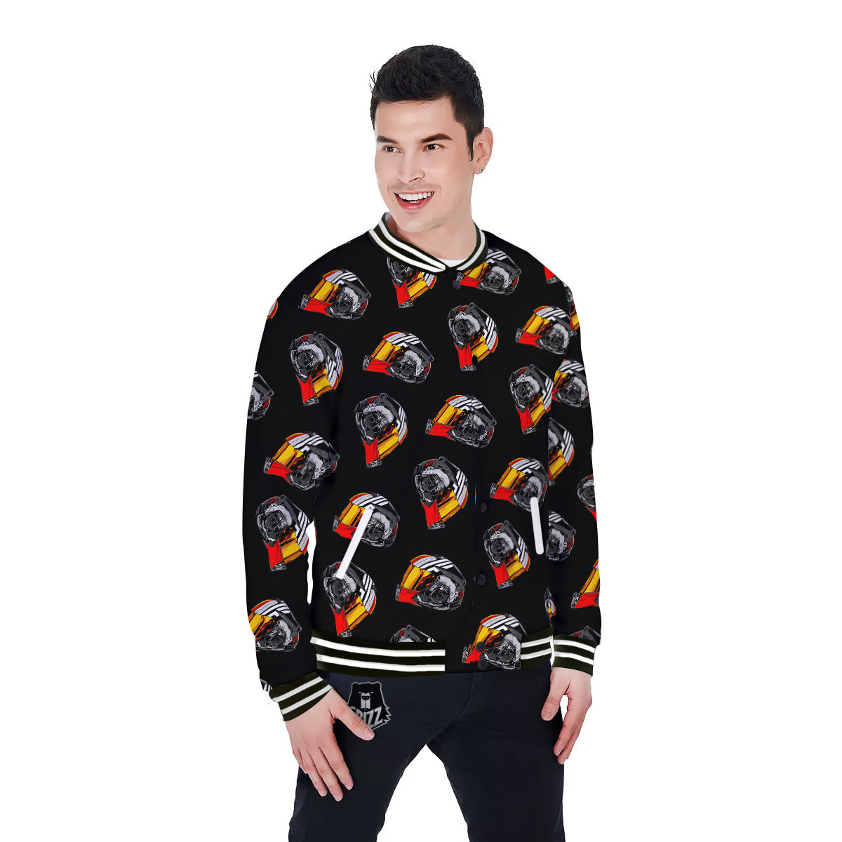 Cool Biker Helmet Print Pattern Baseball Jacket-grizzshop