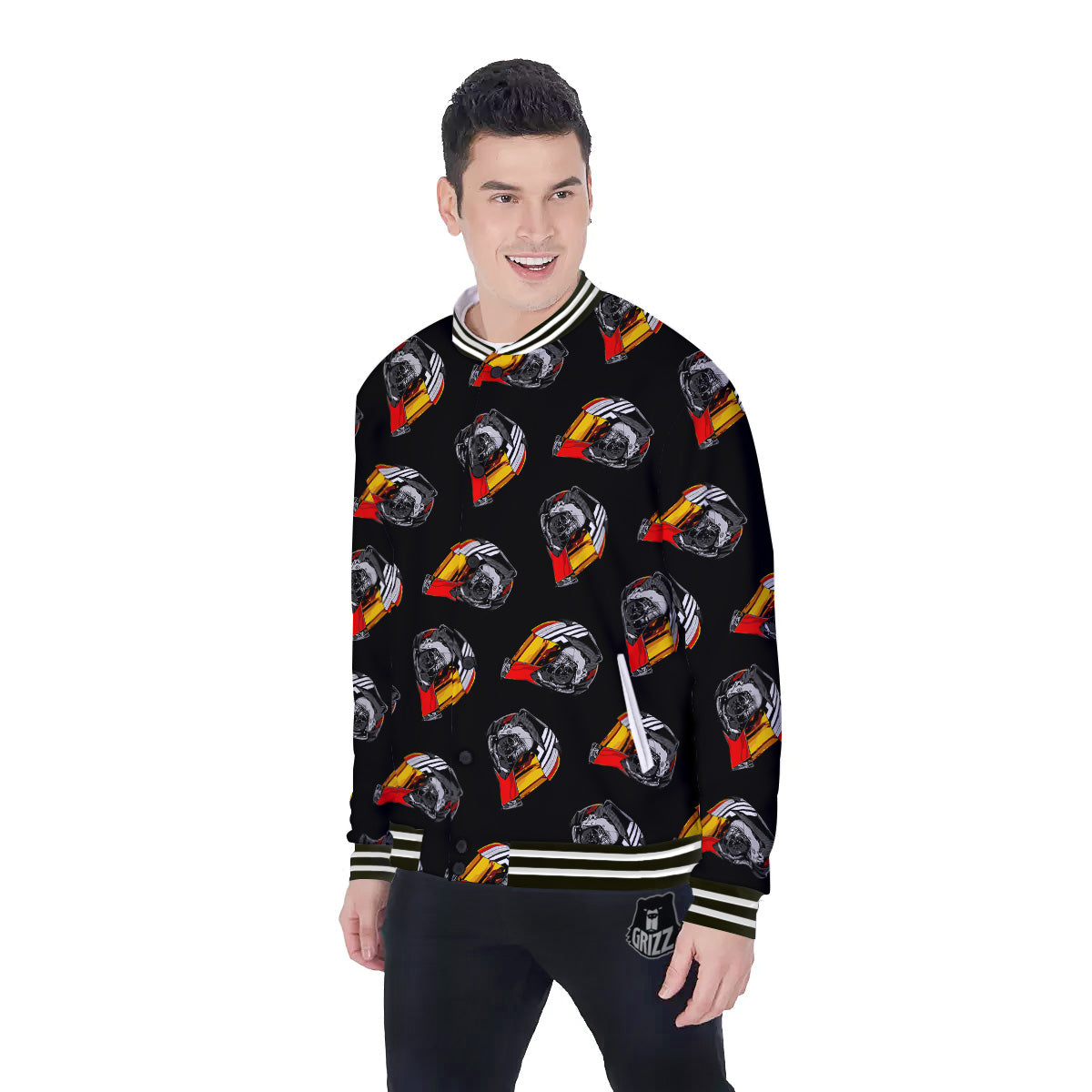 Cool Biker Helmet Print Pattern Baseball Jacket-grizzshop