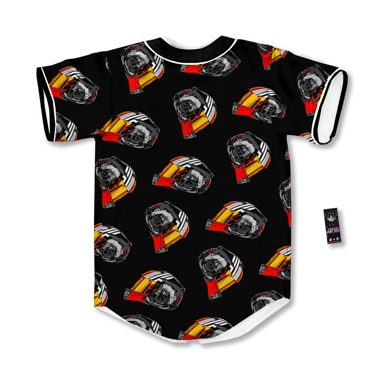 Cool Biker Helmet Print Pattern Baseball Jersey-grizzshop