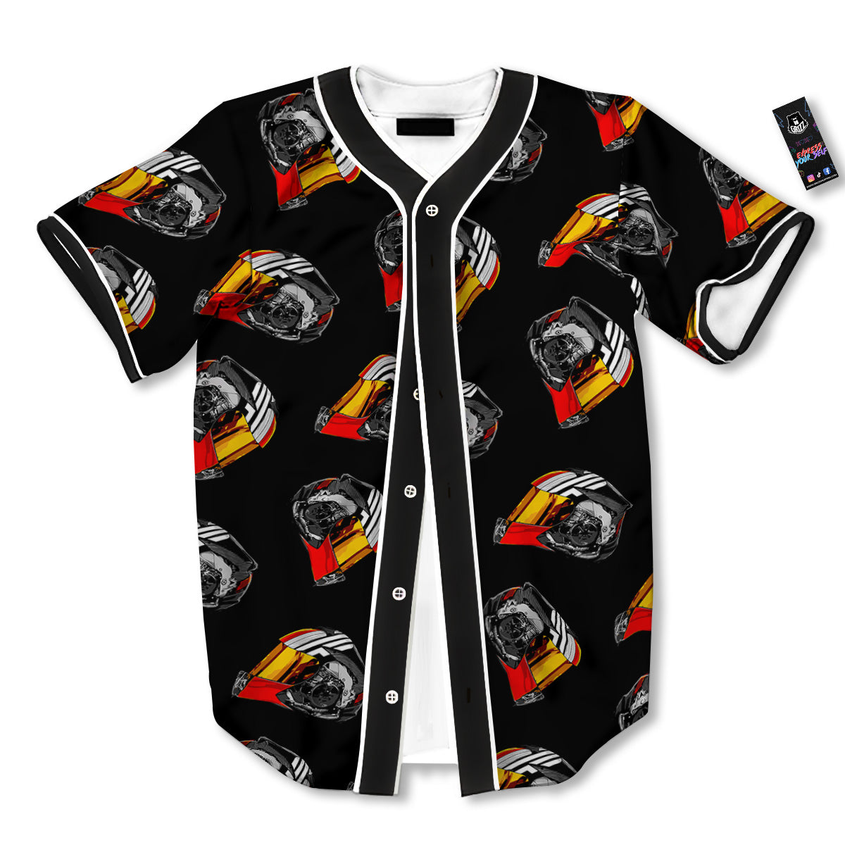 Cool Biker Helmet Print Pattern Baseball Jersey-grizzshop
