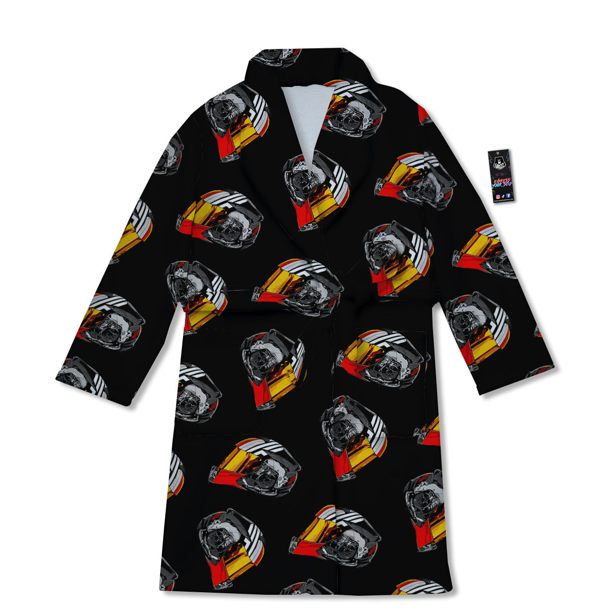 Cool Biker Helmet Print Pattern Bathrobe-grizzshop