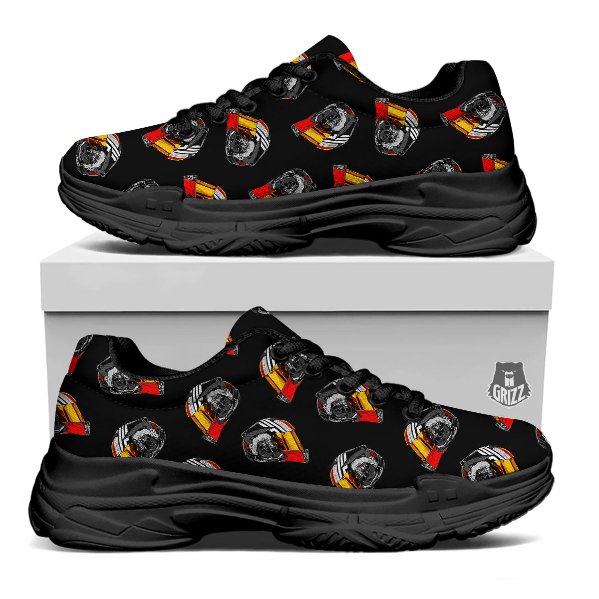 Cool Biker Helmet Print Pattern Black Chunky Shoes-grizzshop