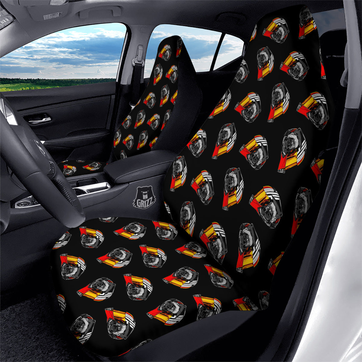 Cool Biker Helmet Print Pattern Car Seat Covers-grizzshop