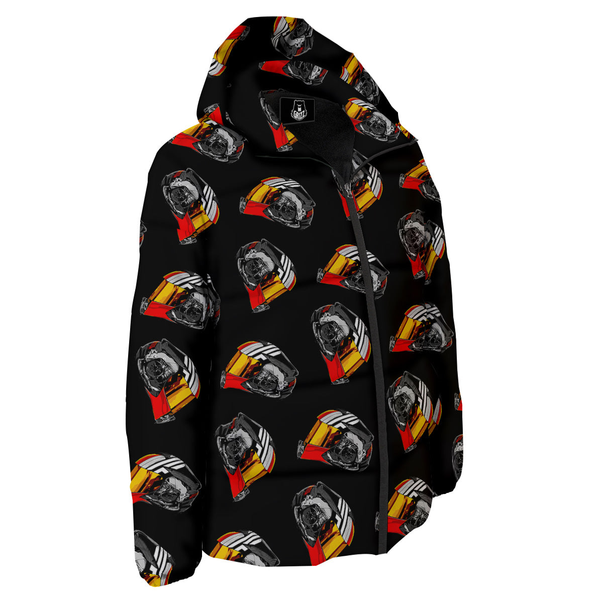 Cool Biker Helmet Print Pattern Down Jacket-grizzshop