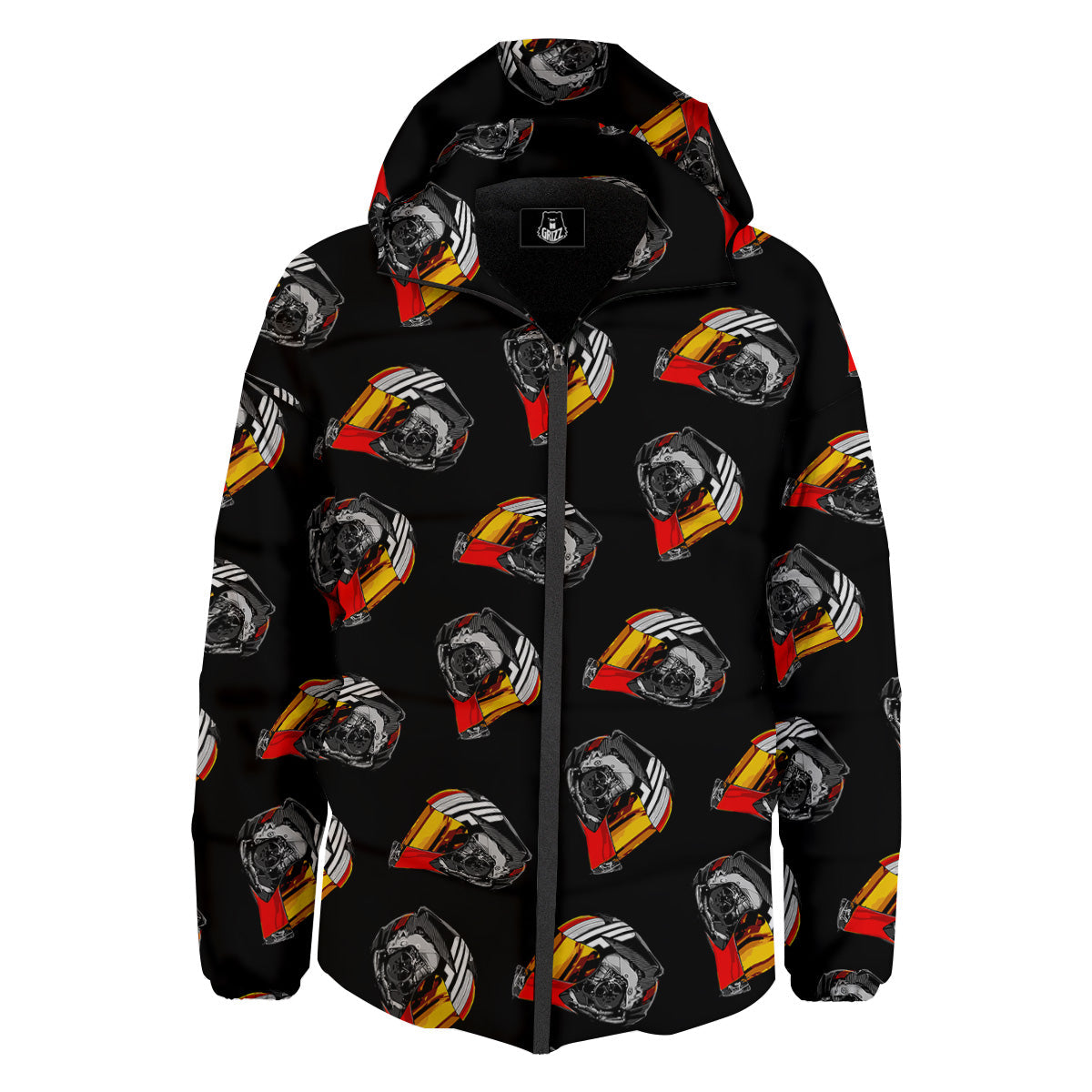 Cool Biker Helmet Print Pattern Down Jacket-grizzshop