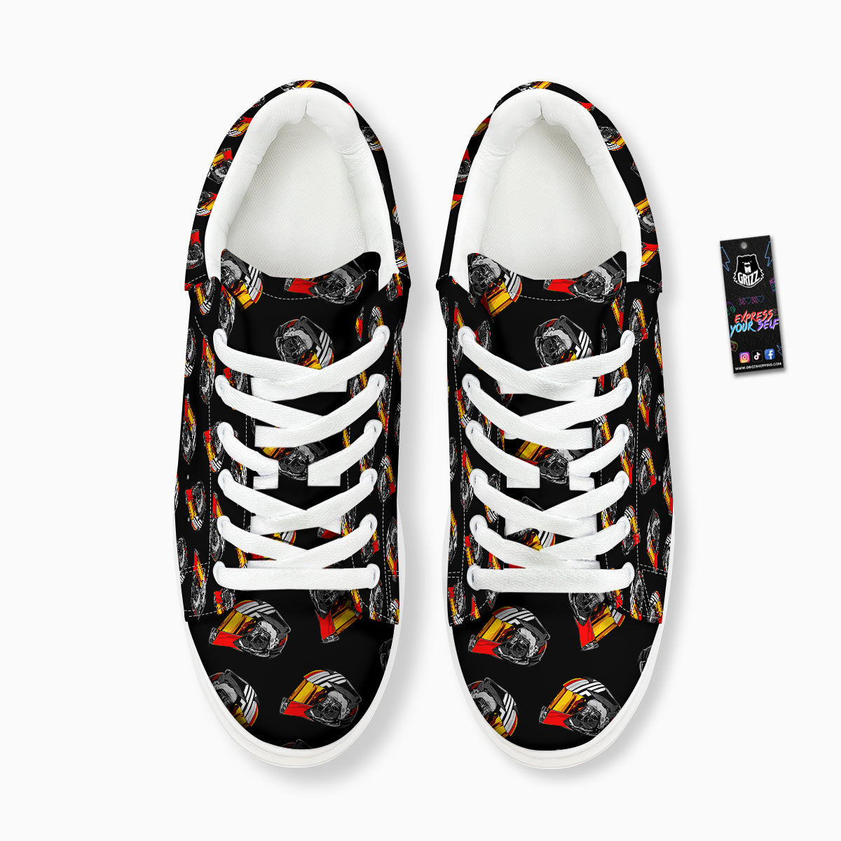 Cool Biker Helmet Print Pattern Platform Shoes-grizzshop