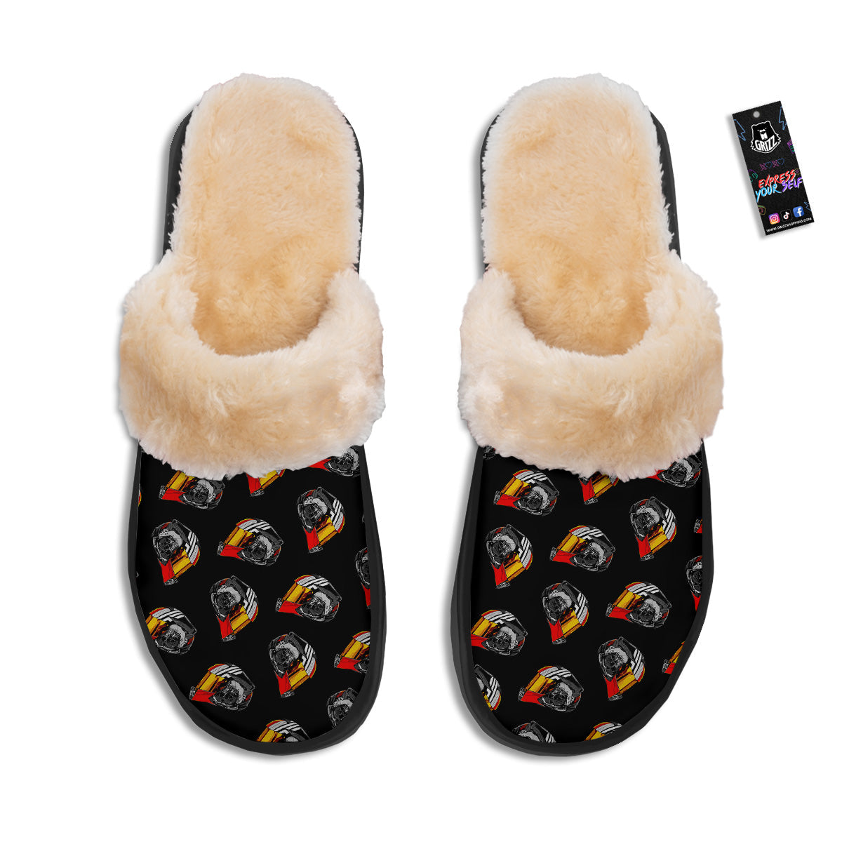 Cool Biker Helmet Print Pattern Slippers-grizzshop