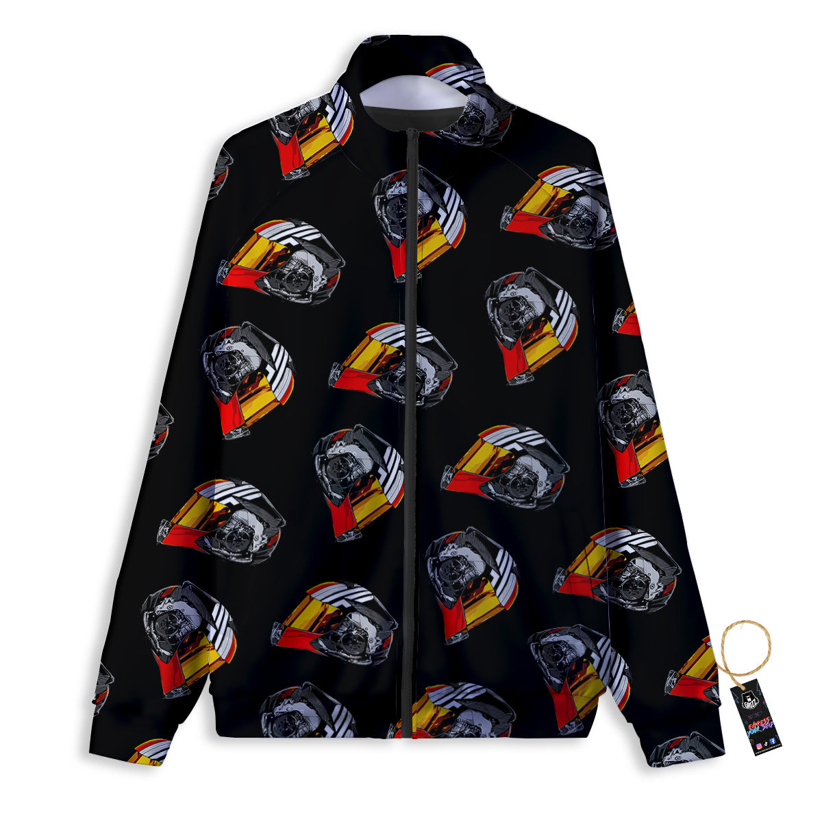 Cool Biker Helmet Print Pattern Track Jacket-grizzshop