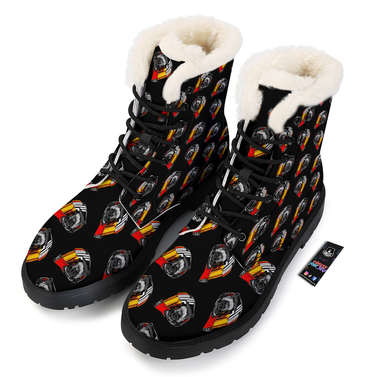 Cool Biker Helmet Print Pattern Winter Boots-grizzshop