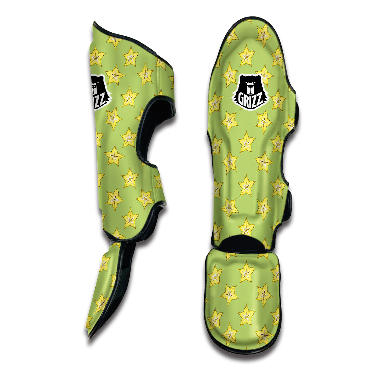 Corambola Green And Yellow Print Pattern Muay Thai Shin Guards-grizzshop