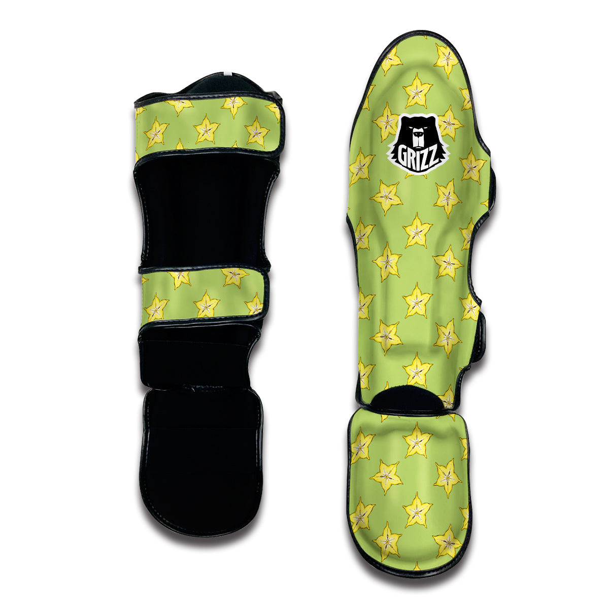 Corambola Green And Yellow Print Pattern Muay Thai Shin Guards-grizzshop