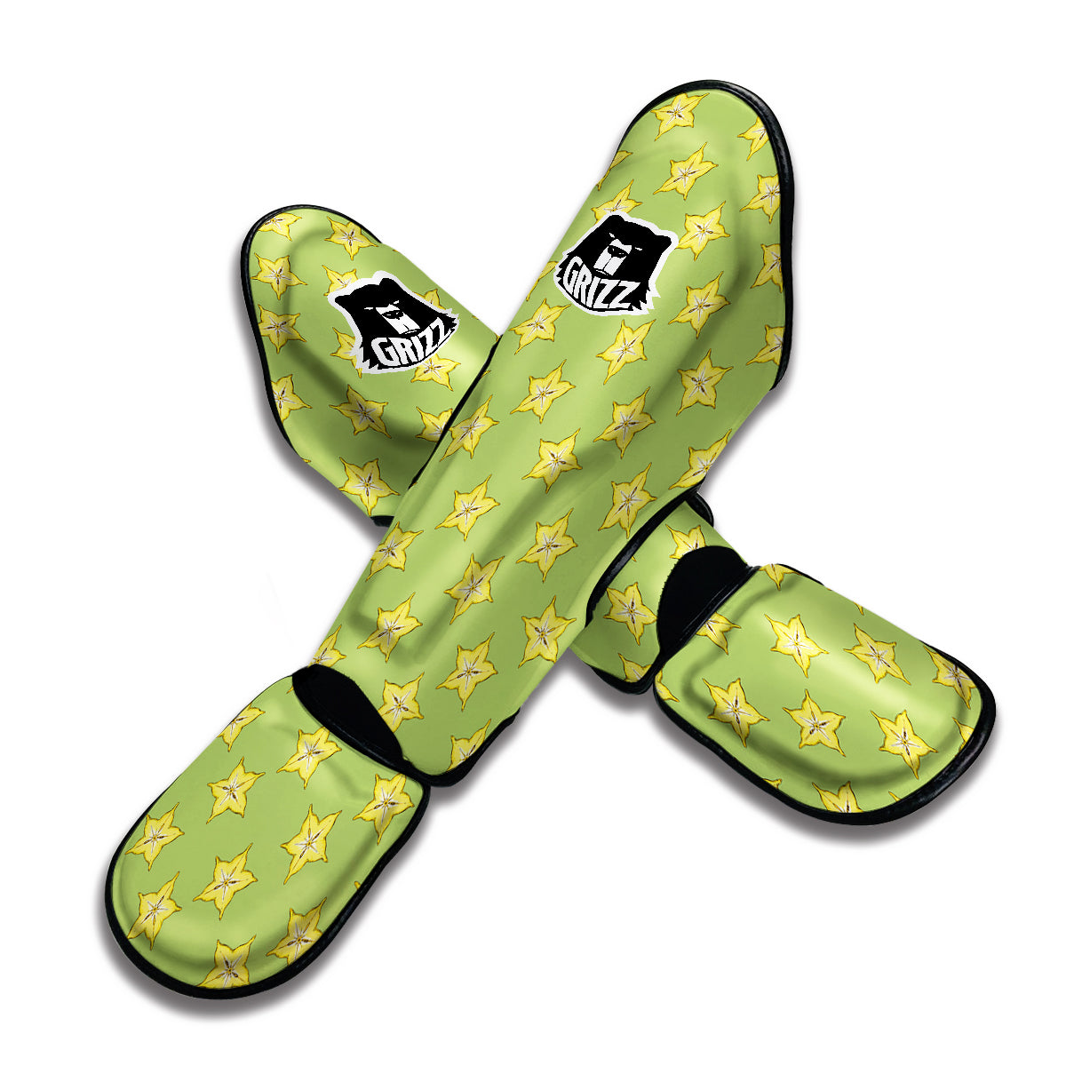 Corambola Green And Yellow Print Pattern Muay Thai Shin Guards-grizzshop