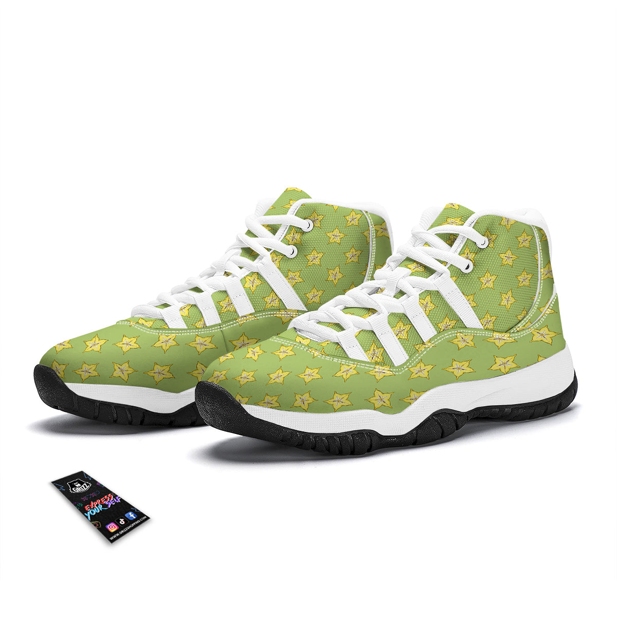 Corambola Green And Yellow Print Pattern White Bball Shoes-grizzshop
