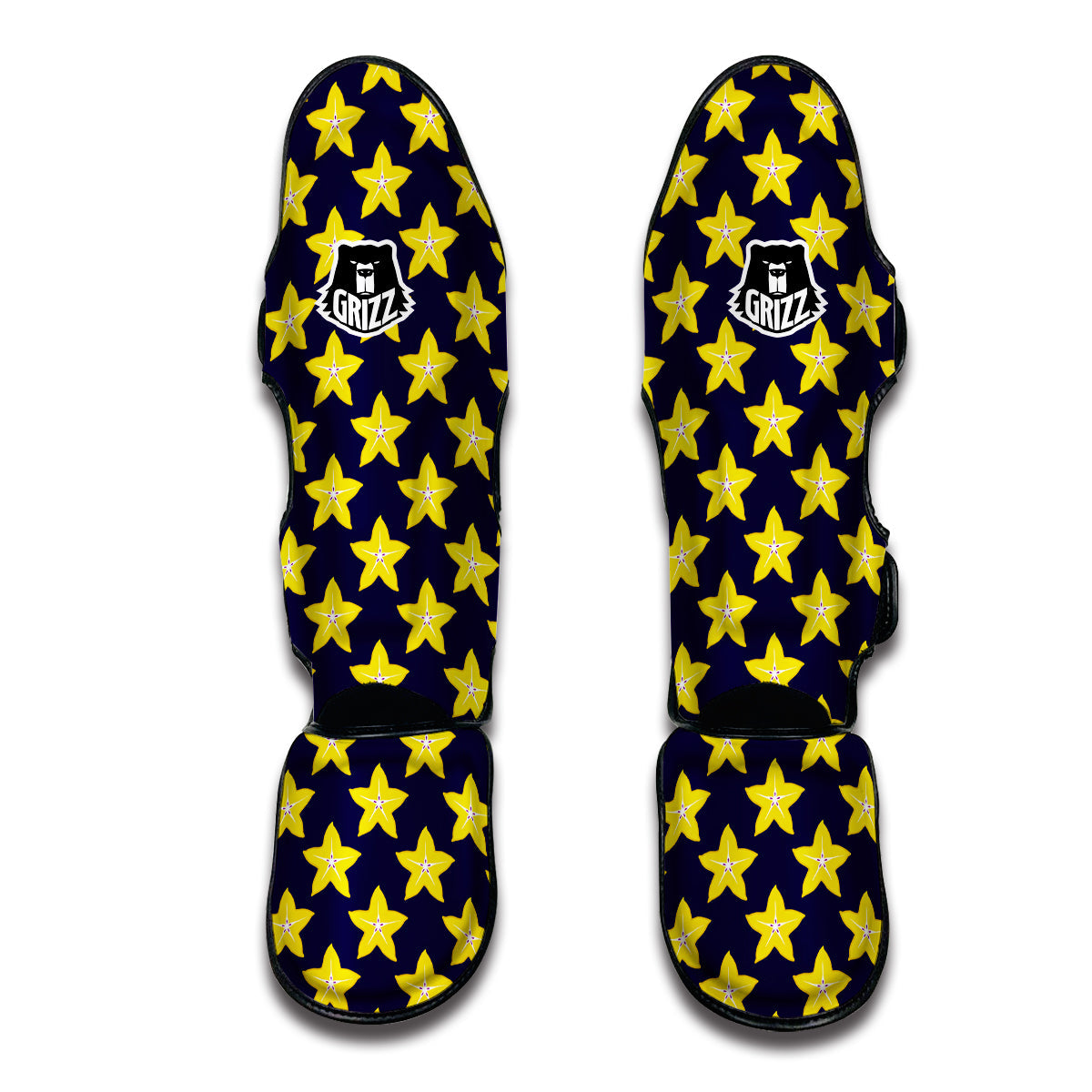 Corambola Yellow Print Pattern Muay Thai Shin Guards-grizzshop