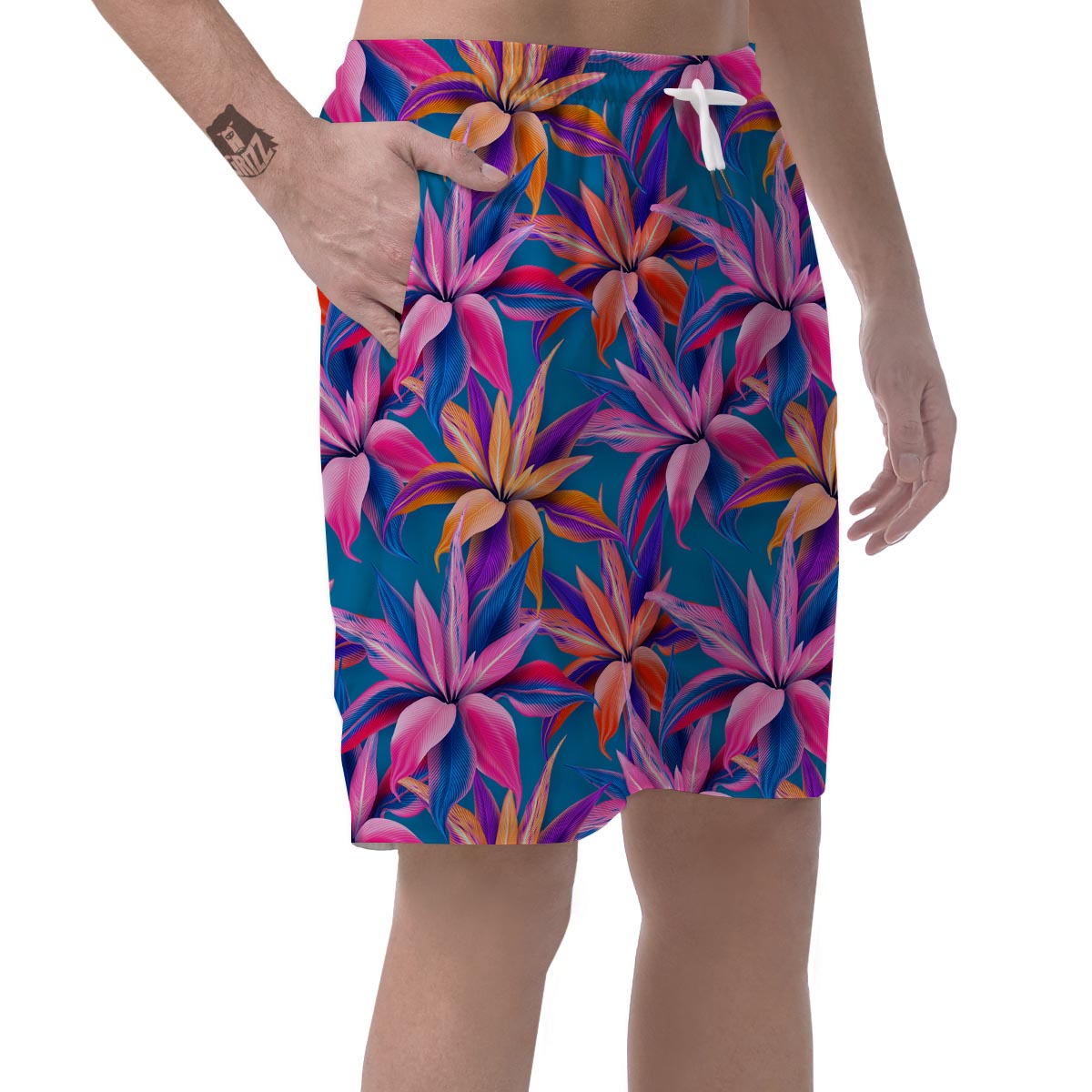 Cordyline Tropical Floral Print Men's Shorts-grizzshop