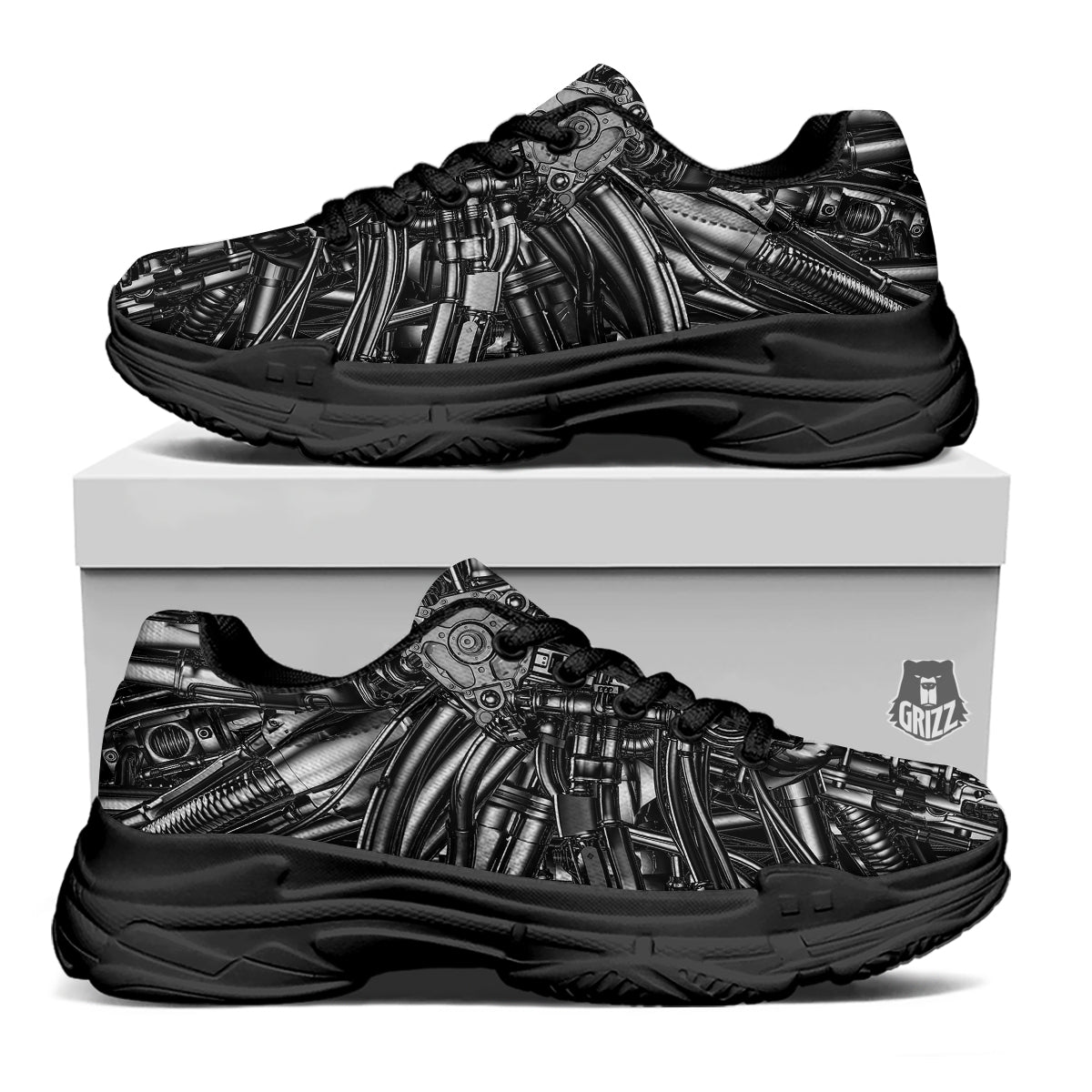 Core Of The Machine Print Black Chunky Shoes-grizzshop