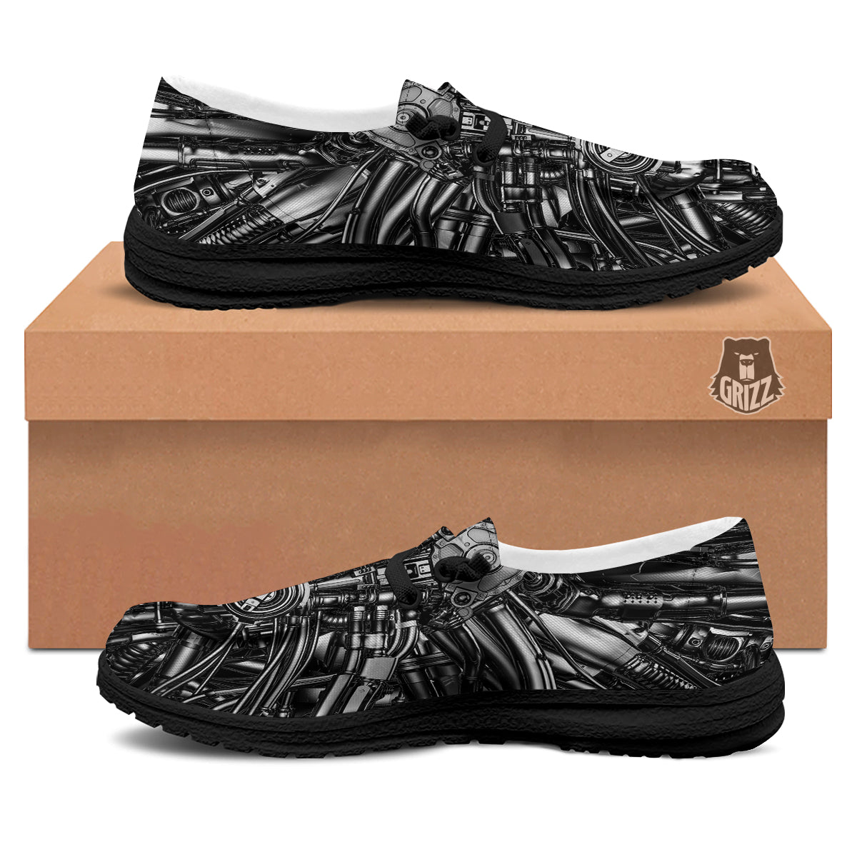 Core Of The Machine Print Black Loafers-grizzshop