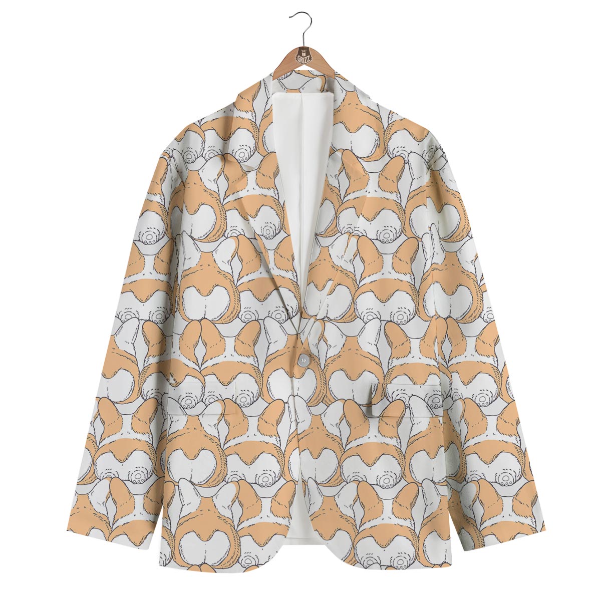 Corgi Butt Pattern Print Men's Blazer-grizzshop