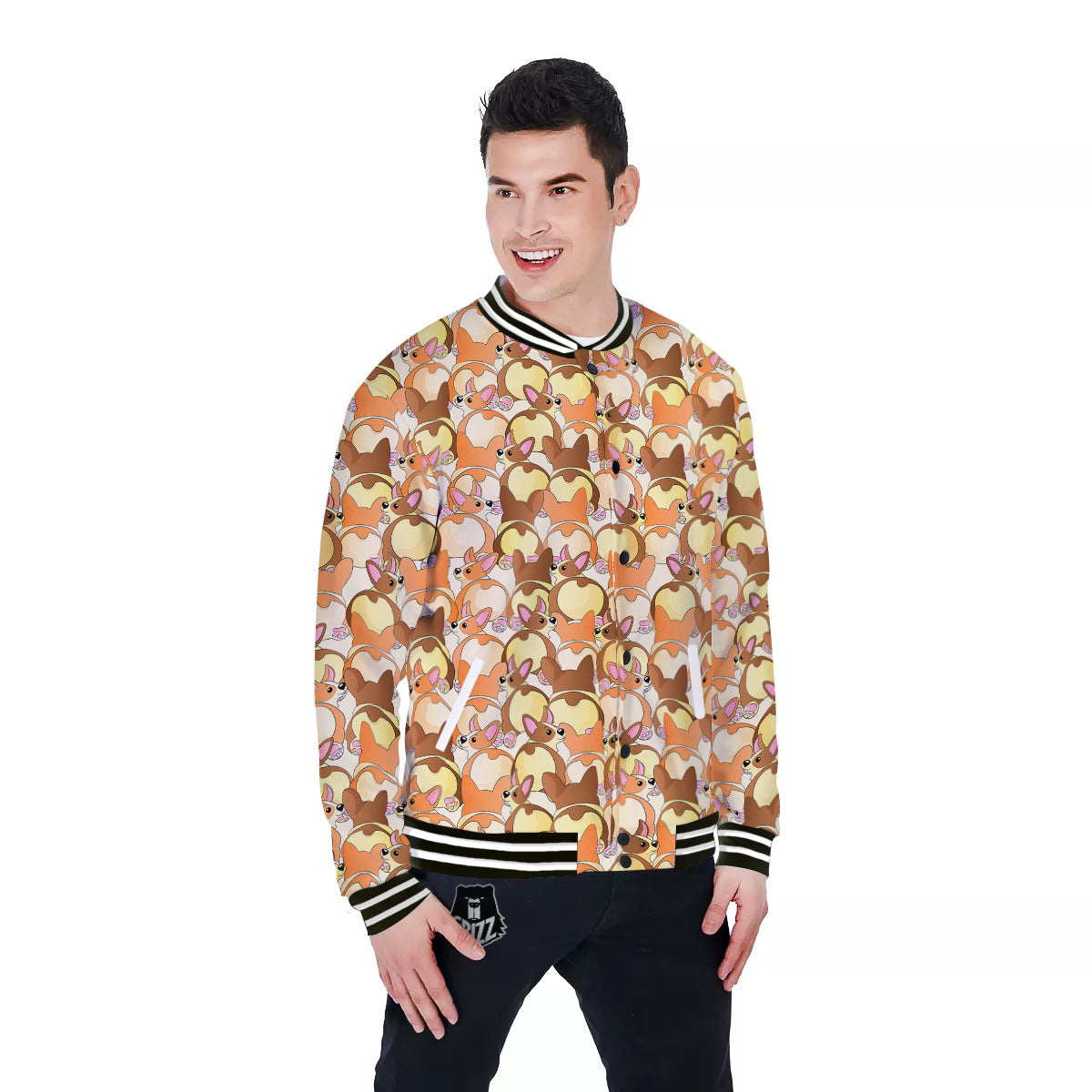 Corgi Butt Print Pattern Baseball Jacket-grizzshop
