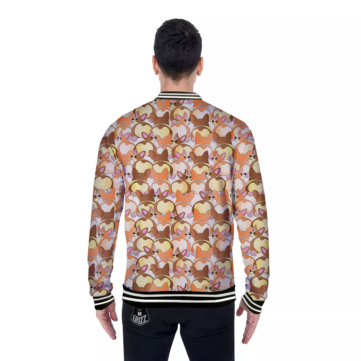 Corgi Butt Print Pattern Baseball Jacket-grizzshop