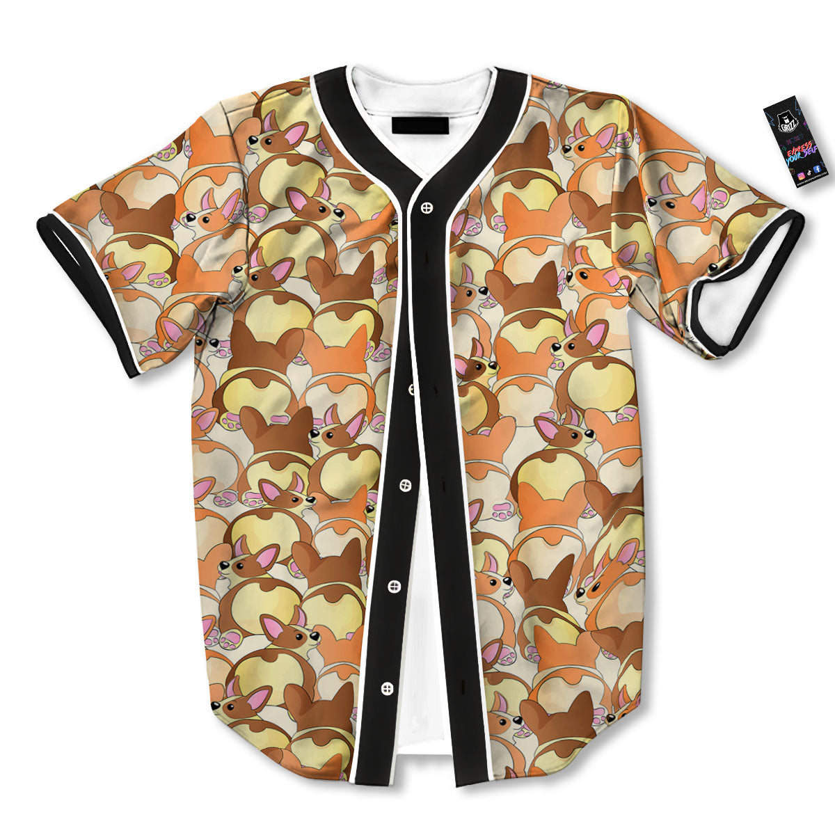Corgi Butt Print Pattern Baseball Jersey-grizzshop