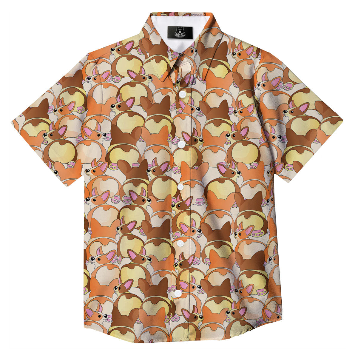 Corgi Butt Print Pattern Button Up Shirt-grizzshop