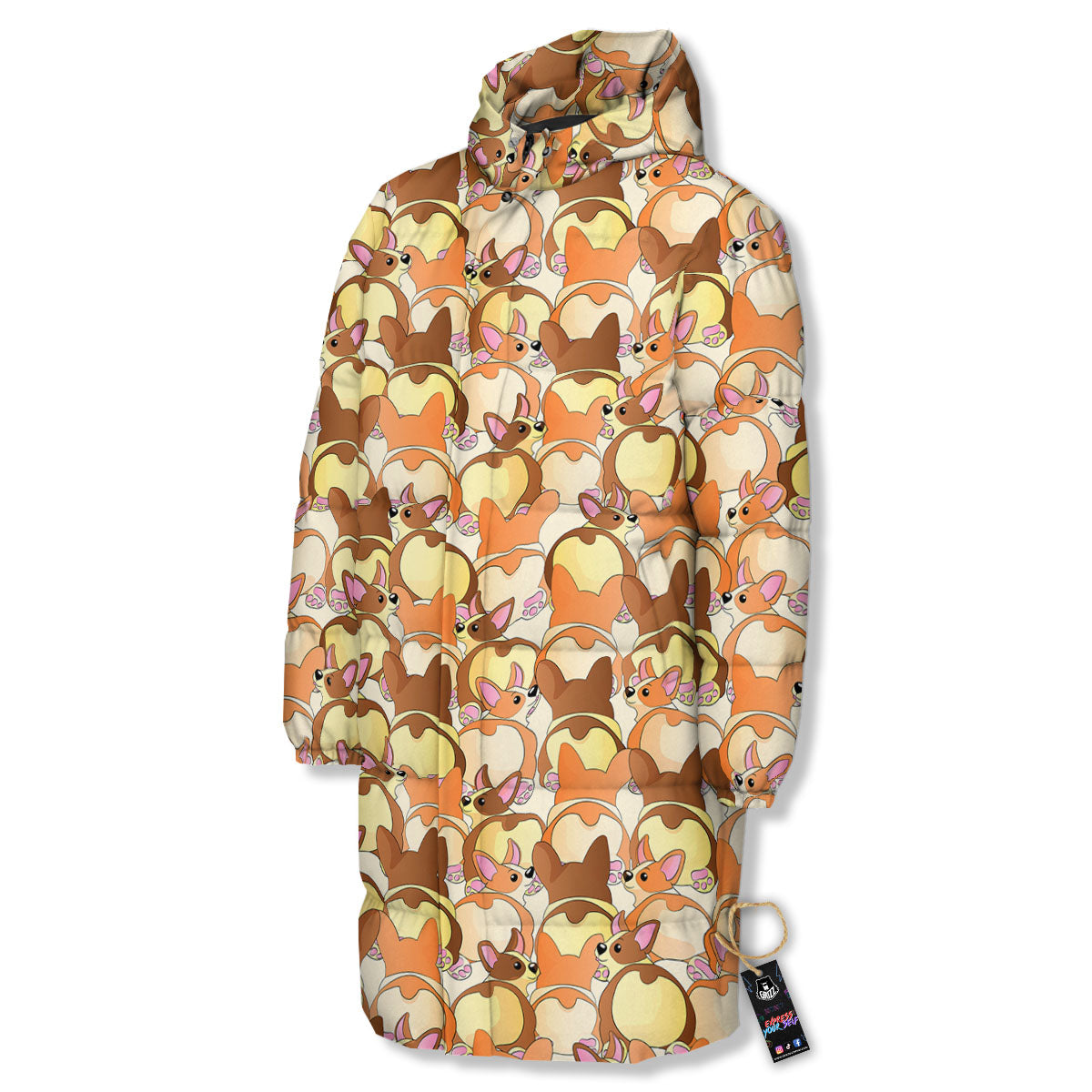 Corgi Butt Print Pattern Long Down Jacket-grizzshop