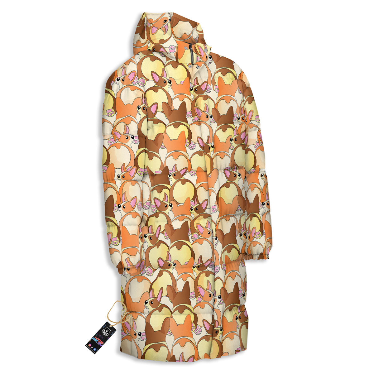 Corgi Butt Print Pattern Long Down Jacket-grizzshop