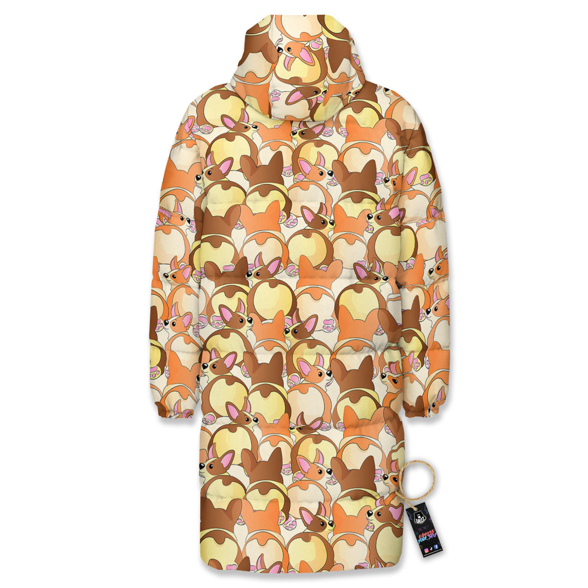 Corgi Butt Print Pattern Long Down Jacket-grizzshop