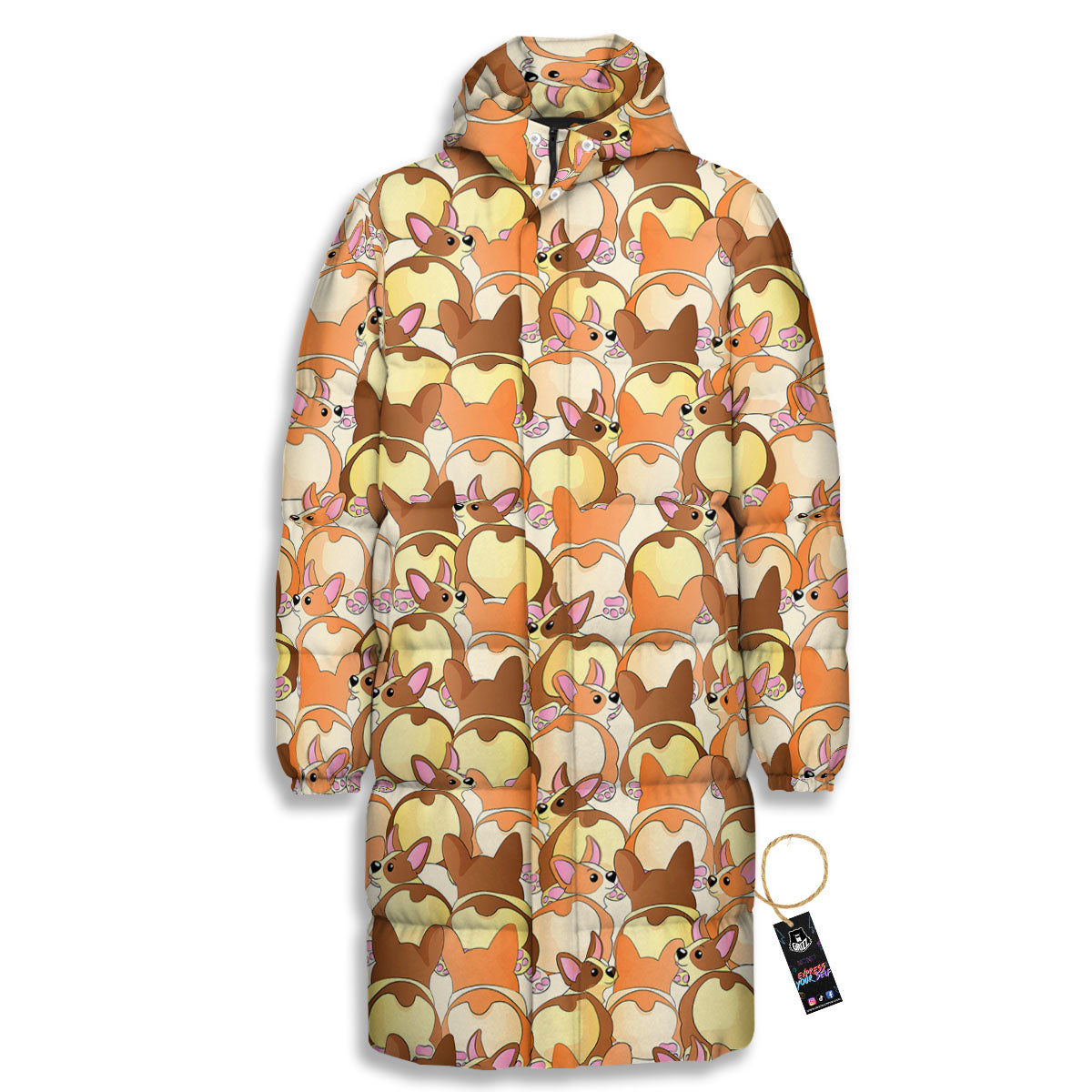 Corgi Butt Print Pattern Long Down Jacket-grizzshop