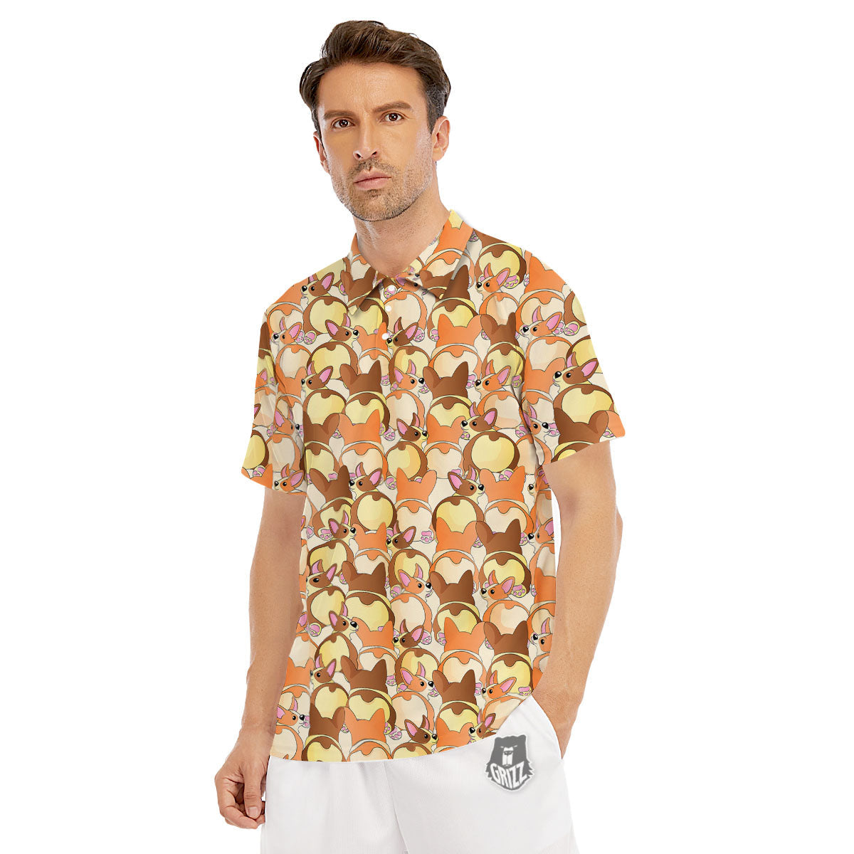 Corgi Butt Print Pattern Men's Golf Shirts-grizzshop