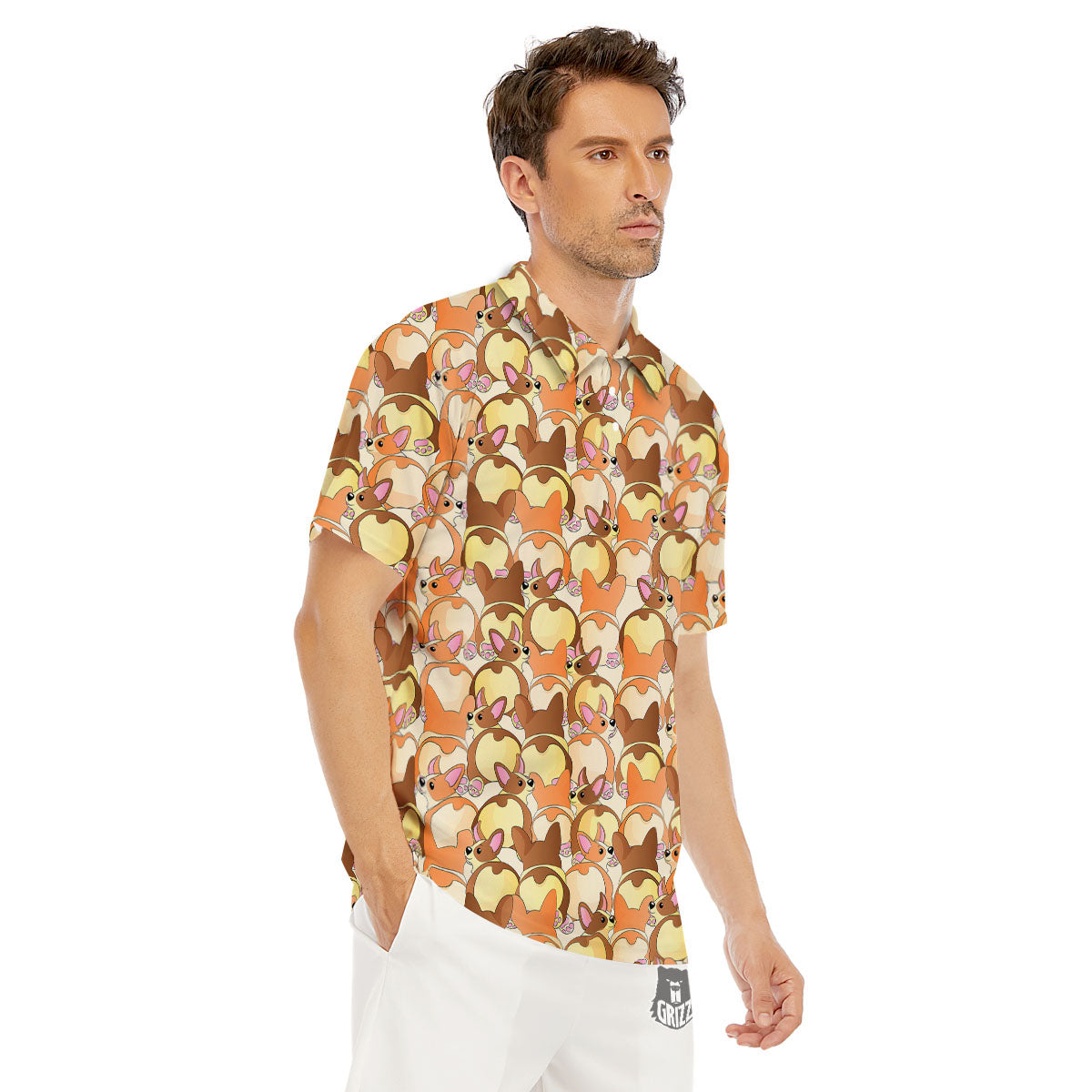 Corgi Butt Print Pattern Men's Golf Shirts-grizzshop