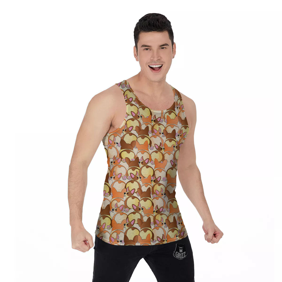Corgi Butt Print Pattern Men's Tank Top-grizzshop