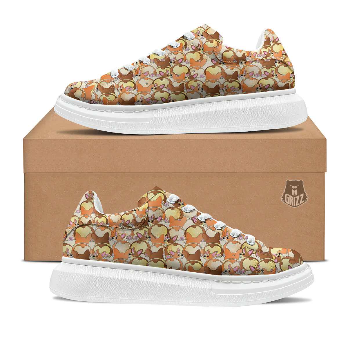 Corgi Butt Print Pattern Platform Shoes-grizzshop