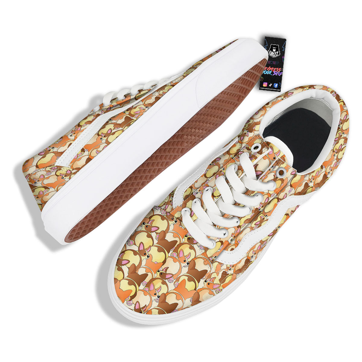 Corgi Butt Print Pattern Skate Shoes-grizzshop