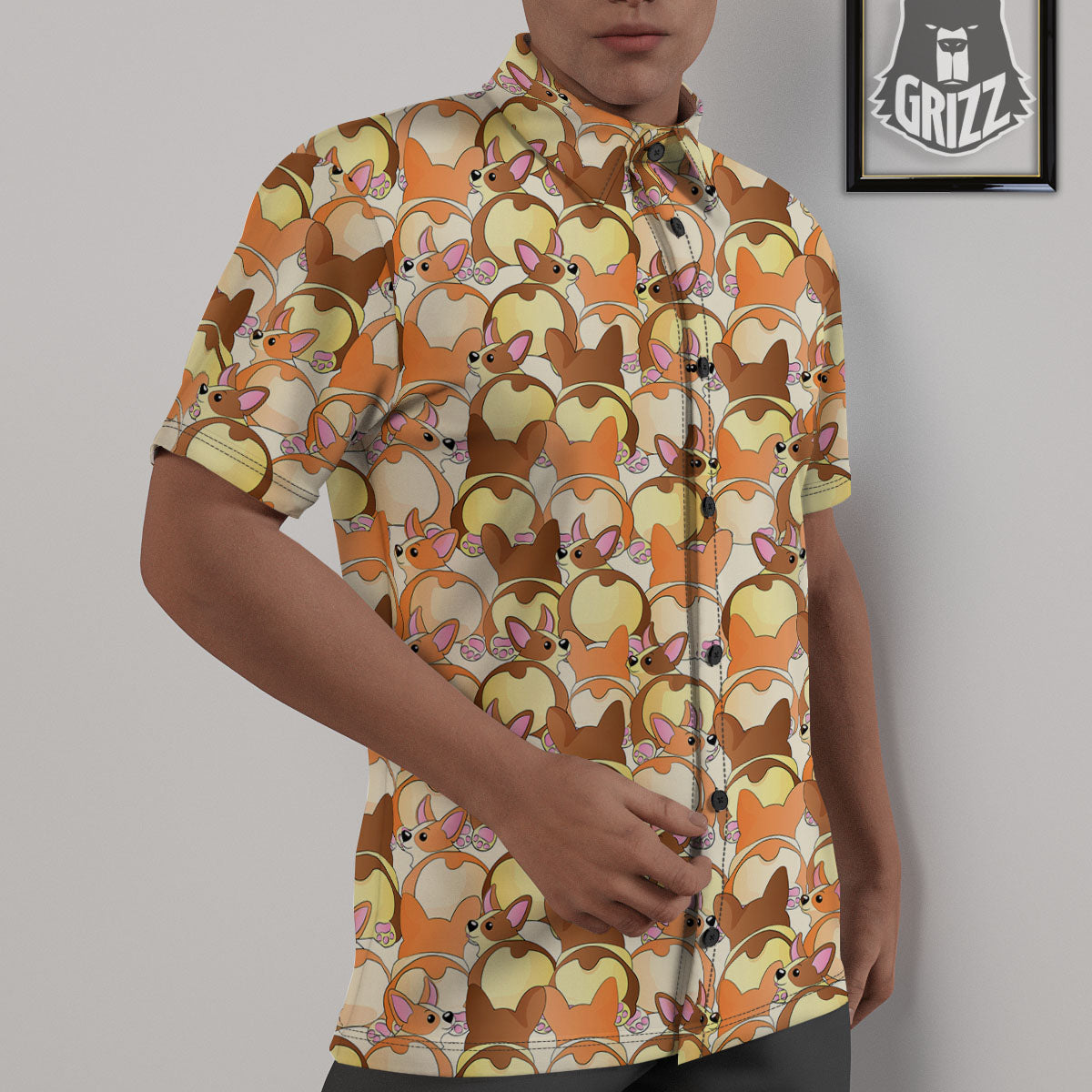 Corgi Butt Print Pattern Untucked Shirts-grizzshop