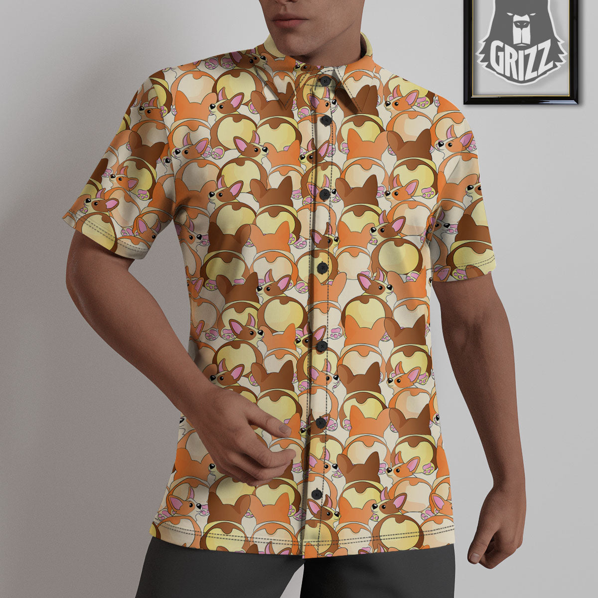 Corgi Butt Print Pattern Untucked Shirts-grizzshop