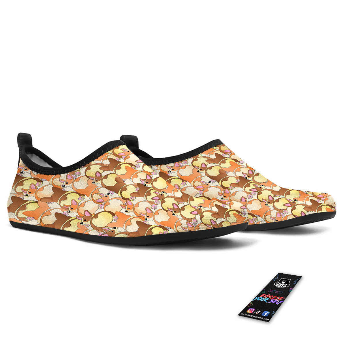 Corgi Butt Print Pattern Water Shoes-grizzshop