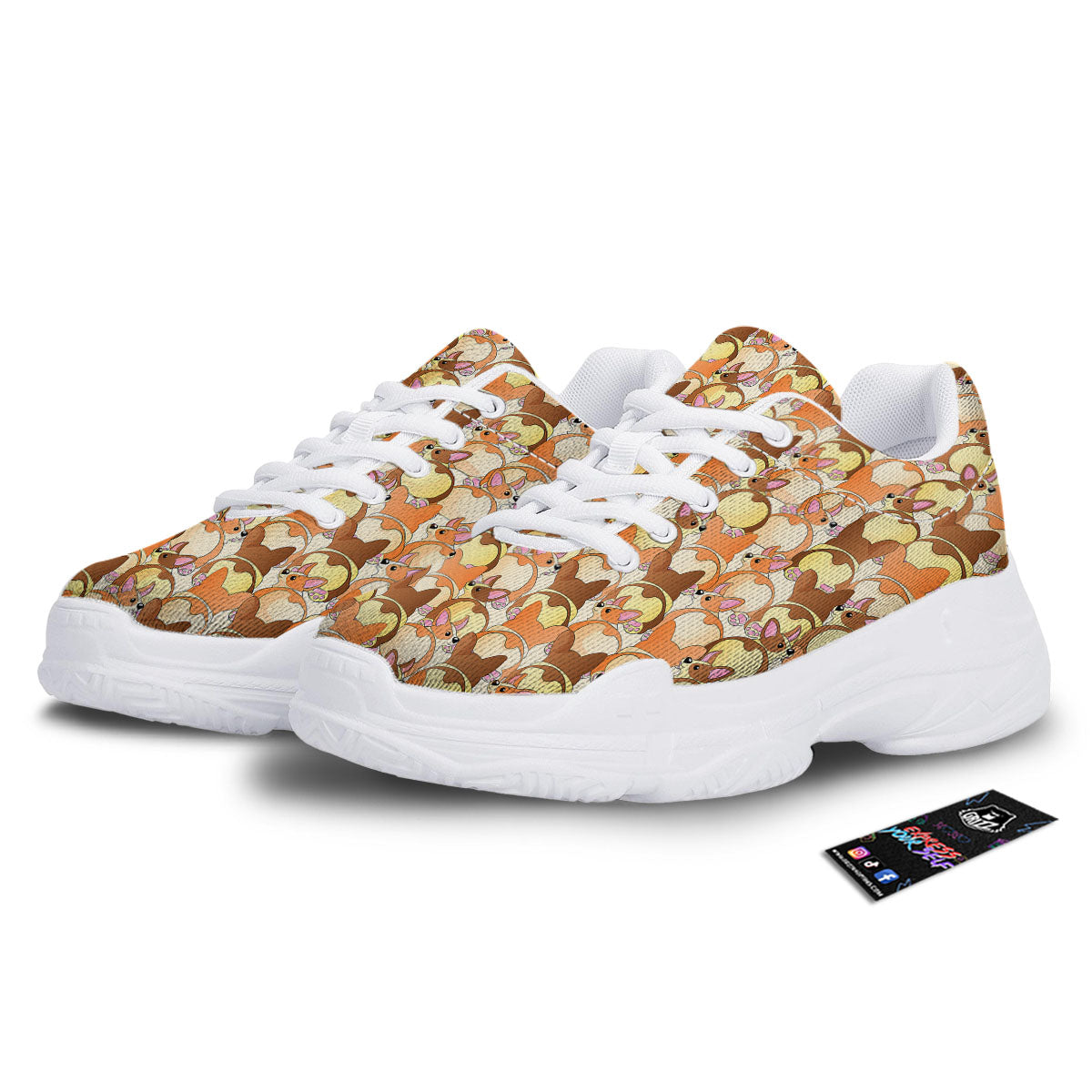 Corgi Butt Print Pattern White Chunky Shoes-grizzshop