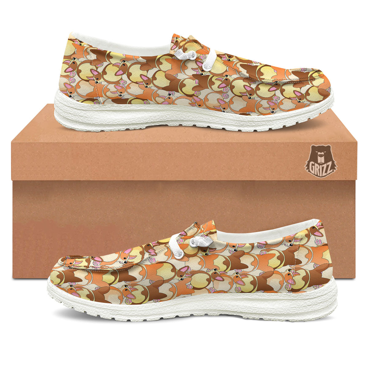 Corgi Butt Print Pattern White Loafers-grizzshop